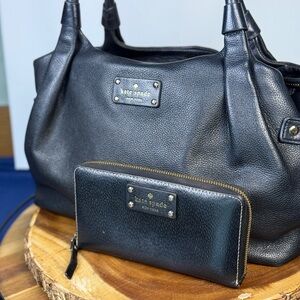KATE SPADE Black Leather Classic Hobo Satchel with Coordinating Wallet